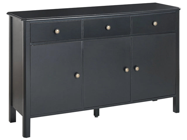 3 Door Sideboard Black MDF Drawers Cabinets with Shelves Gold Knobs Modern Style Hallway Living Room Bedroom Storage Beliani