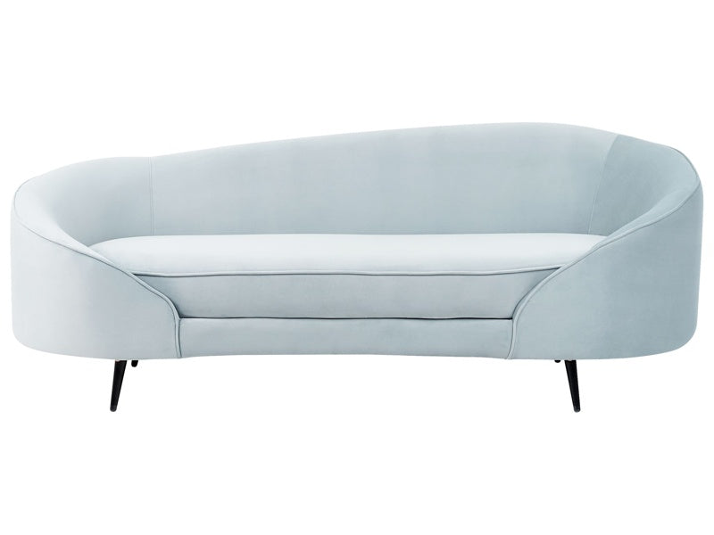 Sofa Light Blue Velvet Glamour Curved Retro Styled 3 Seater with Black Metallic Legs Beliani