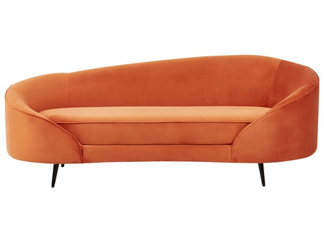 Sofa Orange Velvet Glamour Curved Retro Styled 3 Seater with Gold Metallic Legs Beliani