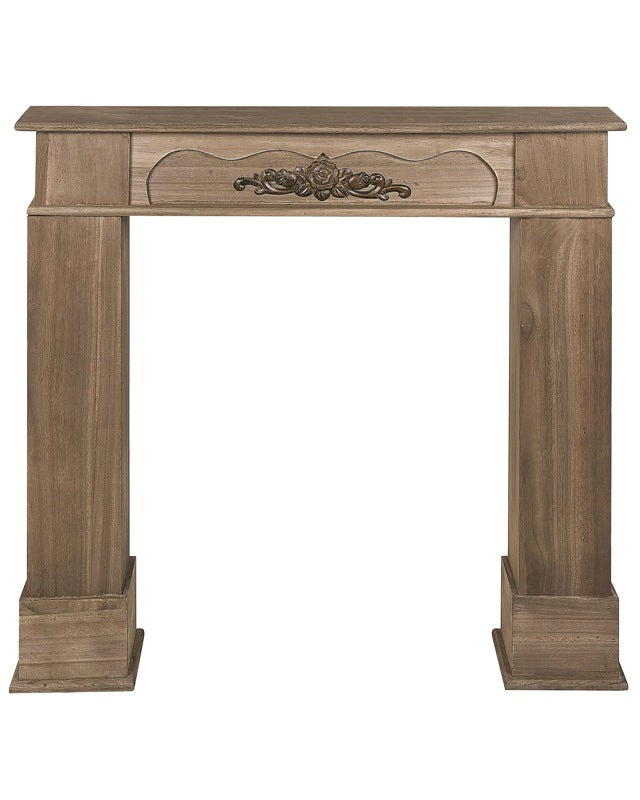 Fireplace Mantel Dark Wood Paulownia 104 x 18 x 98 cm Fireplace Surround Ornated Carved Classic Traditional Living Room  Beliani