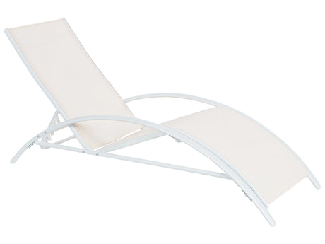 Sun Lounger Beige White Steel Frame Textile Adjustable Backrest Folding Modern Design Beliani