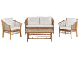 Garden Sofa Set Bamboo Wood White Cushions 4 Seater Modern Design Outdoor Conversation Set Beliani