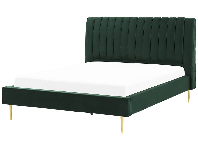 EU Super King Size Panel Bed 6ft Green Velvet Slatted Base High Headrest Vintage Beliani