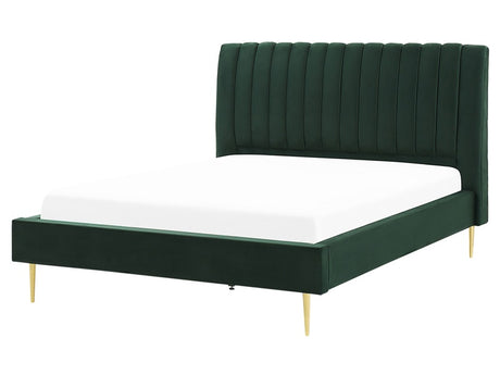 EU King Size Panel Bed Velvet Green Slatted Base 6ft High Headrest Vintage Beliani