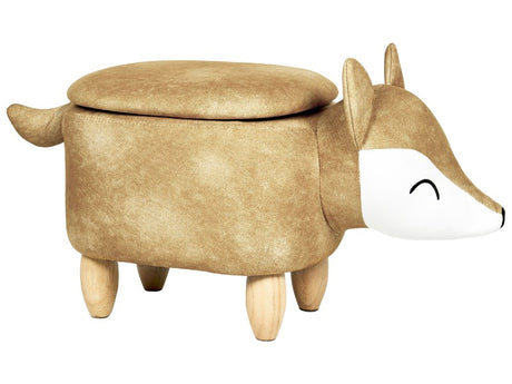 Animal Fox Children Stool with Storage Orange Velvet Wooden Legs Nursery Footstool Beliani