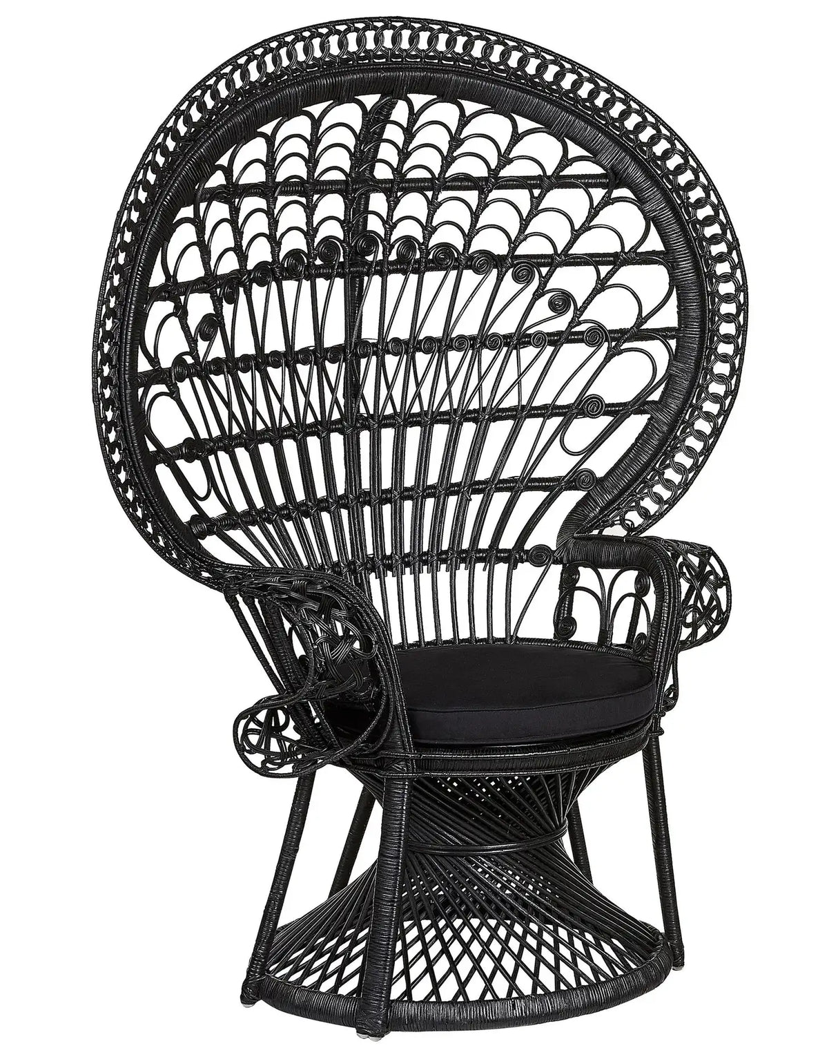 Peacock Chair Black Rattan 150 x 68 cm Wicker Indoor Outdoor Seat Pillow High Back Beliani