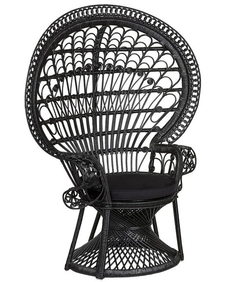 Peacock Chair Black Rattan 150 x 68 cm Wicker Indoor Outdoor Seat Pillow High Back Beliani