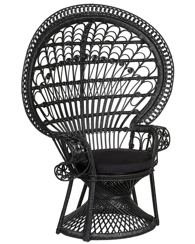 Peacock Chair Black Rattan 150 x 68 cm Wicker Indoor Outdoor Seat Pillow High Back Beliani