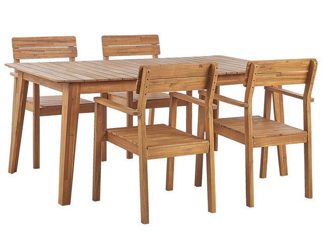 Garden Dining Set Light Acacia Wood Table 180 x 90 cm 4 Outdoor Chairs with Armrests Rustic Style Beliani