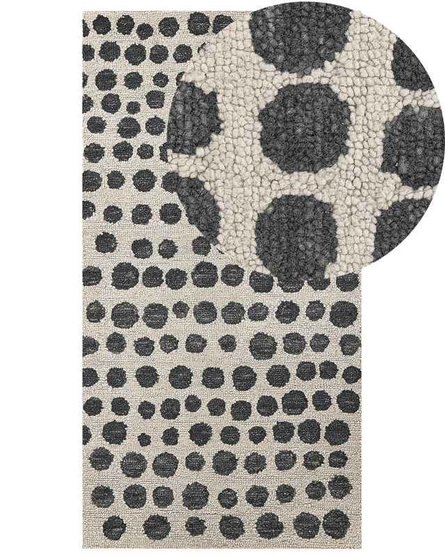 Area Rug Beige and Black Wool 80 x 150 cm Hand Tufted Spotted Pattern Boho Living Room Bedroom Beliani