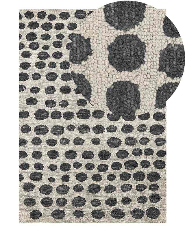 Area Rug Beige and Black Wool 140 x 200 cm Hand Tufted Spotted Pattern Boho Living Room Bedroom Beliani