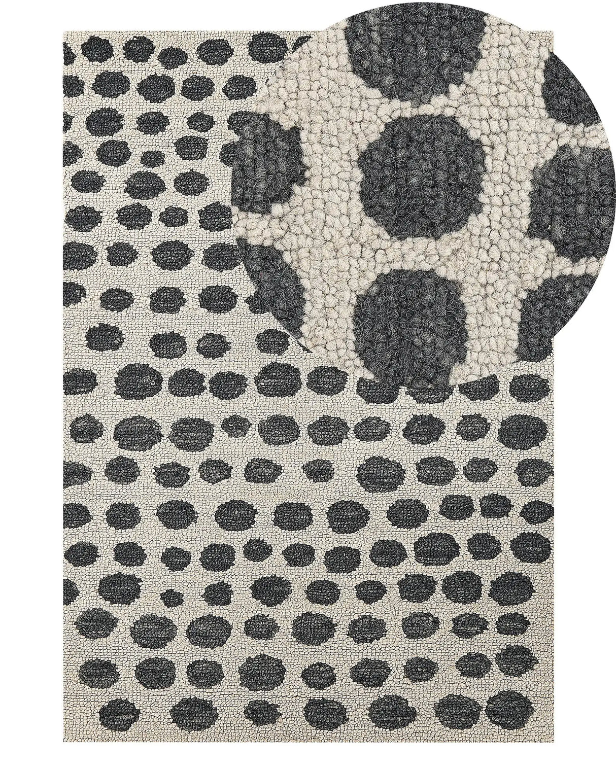 Area Rug Beige and Black Wool 140 x 200 cm Hand Tufted Spotted Pattern Boho Living Room Bedroom Beliani
