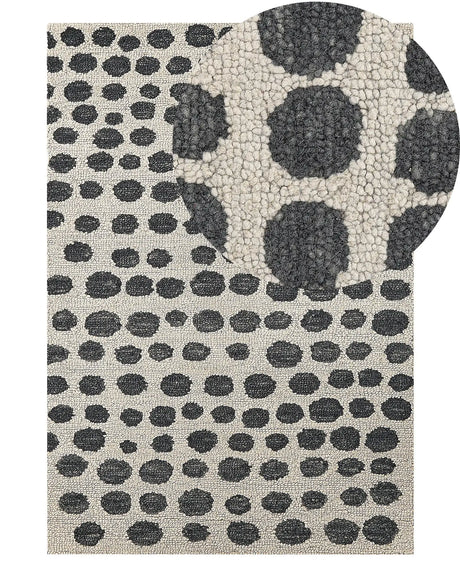 Area Rug Beige and Black Wool 140 x 200 cm Hand Tufted Spotted Pattern Boho Living Room Bedroom Beliani