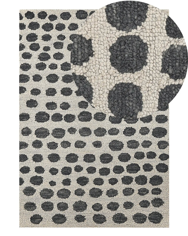 Area Rug Beige and Black Wool 140 x 200 cm Hand Tufted Spotted Pattern Boho Living Room Bedroom Beliani