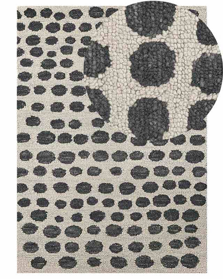 Area Rug Beige and Black Wool 160 x 230  cm Hand Tufted Spotted Pattern Boho Living Room Bedroom Beliani