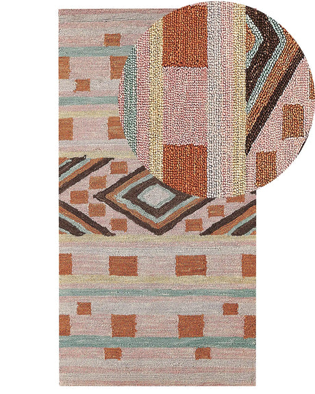 Area Rug Multicolour  Wool 80 x 150 cm Hand Tufted Geometric  Pattern Boho Living Room Bedroom Beliani