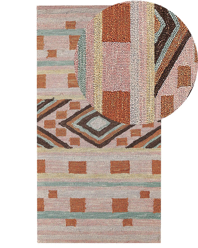 Area Rug Multicolour  Wool 80 x 150 cm Hand Tufted Geometric  Pattern Boho Living Room Bedroom Beliani