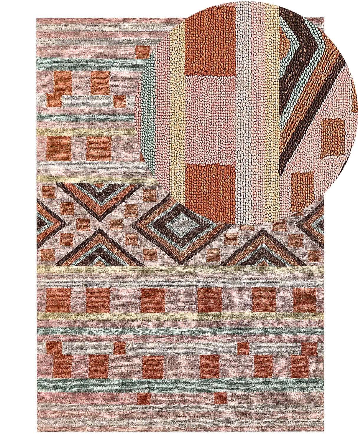 Area Rug Multicolour  Wool 140 x 200 cm Hand Tufted Geometric  Pattern Boho Living Room Bedroom Beliani