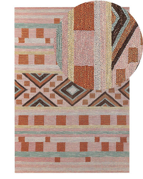 Area Rug Multicolour  Wool 140 x 200 cm Hand Tufted Geometric  Pattern Boho Living Room Bedroom Beliani