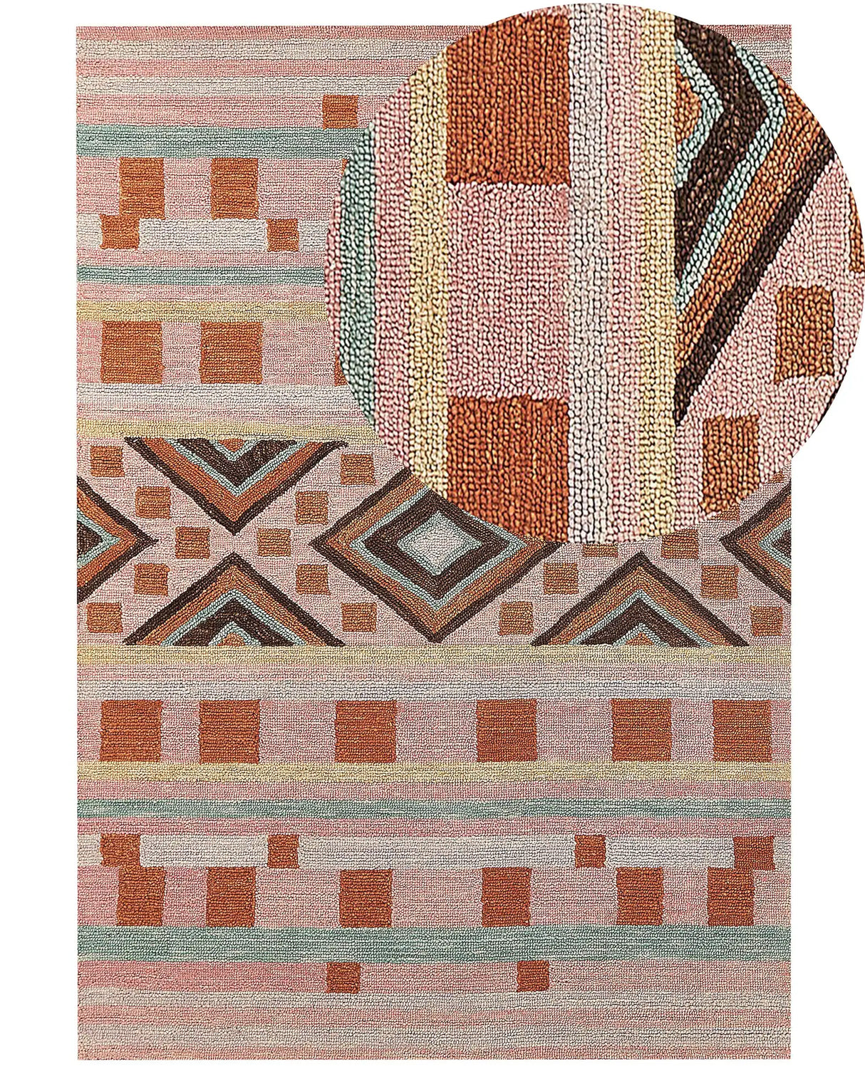 Area Rug Multicolour Wool 160 x 230  cm Hand Tufted Geometric  Pattern Boho Living Room Bedroom Beliani