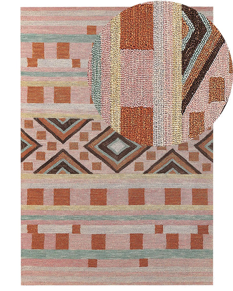 Area Rug Multicolour Wool 160 x 230  cm Hand Tufted Geometric  Pattern Boho Living Room Bedroom Beliani