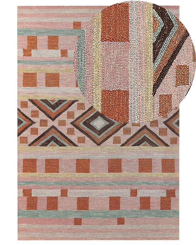 Area Rug Multicolour Wool 160 x 230  cm Hand Tufted Geometric  Pattern Boho Living Room Bedroom Beliani