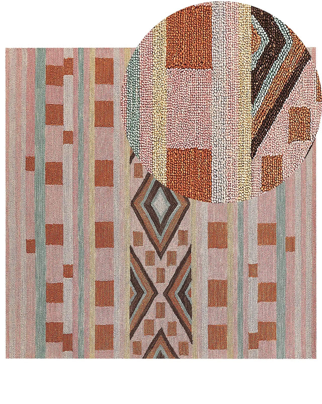 Area Rug Multicolour Wool 200 x 200 cm Hand Tufted Geometric  Pattern Boho Living Room Bedroom Beliani