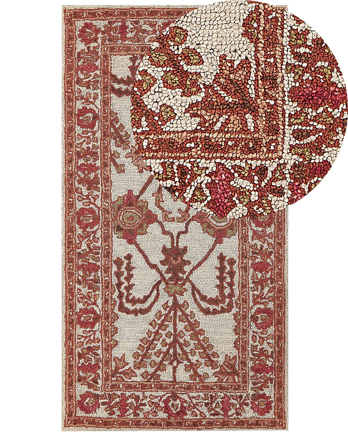 Area Rug Orange and Beig Wool 80 x 150 cm Hand Tufted Oriental Pattern Boho Living Room Bedroom Beliani