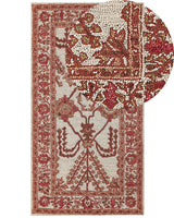 Area Rug Orange and Beig Wool 80 x 150 cm Hand Tufted Oriental Pattern Boho Living Room Bedroom Beliani
