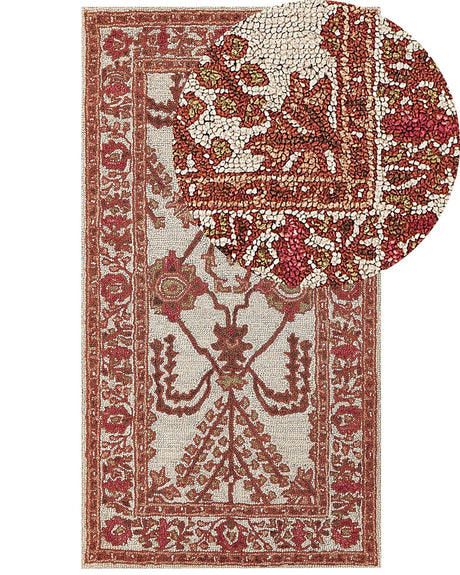 Area Rug Orange and Beig Wool 80 x 150 cm Hand Tufted Oriental Pattern Boho Living Room Bedroom Beliani