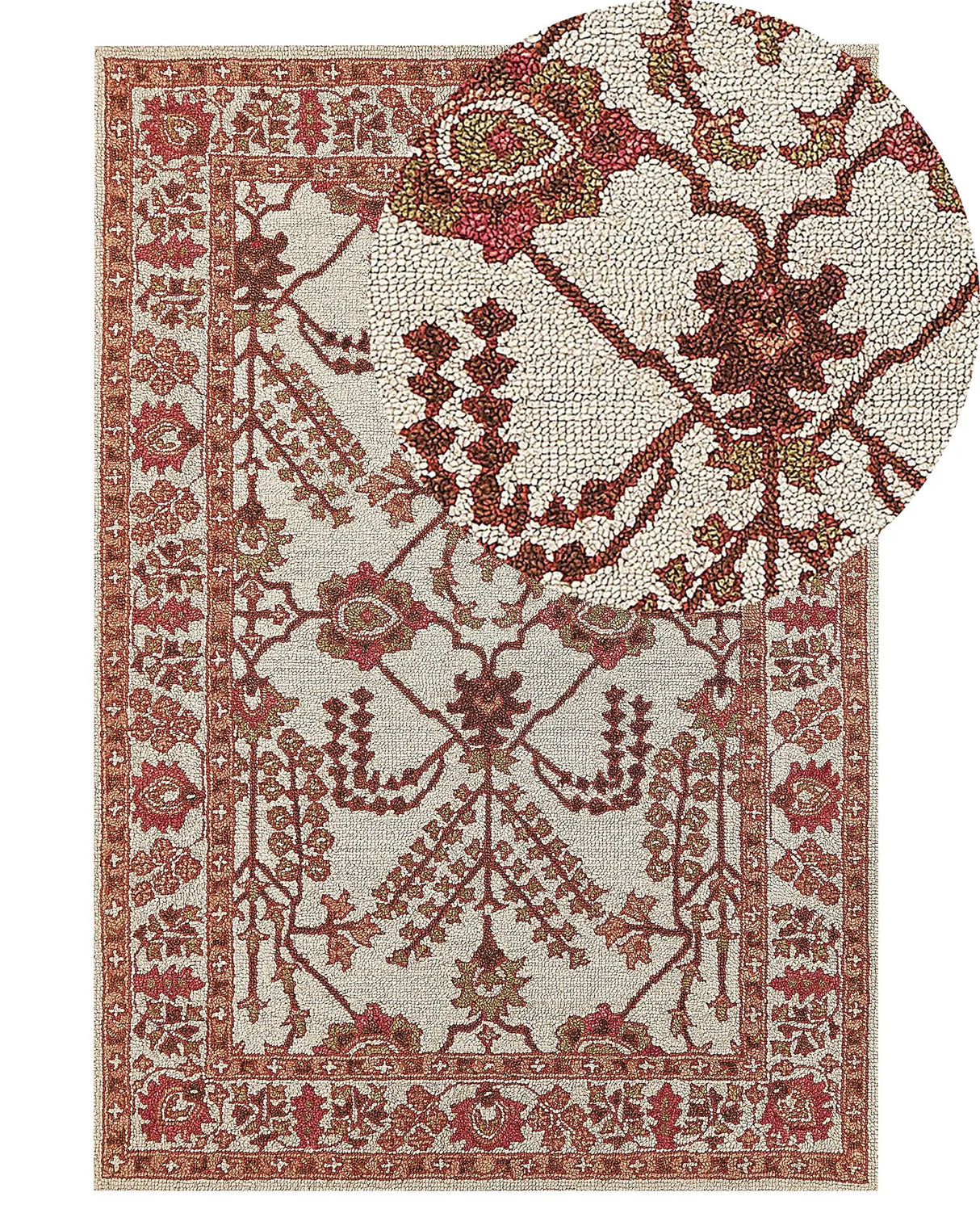 Area Rug Orange and Beig Wool 140 x 200 cm Hand Tufted Oriental Pattern Boho Living Room Bedroom Beliani