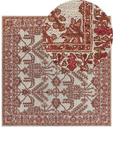Area Rug Orange and Beig Wool 200 x 200 cm Hand Tufted Oriental Pattern Boho Living Room Bedroom Beliani