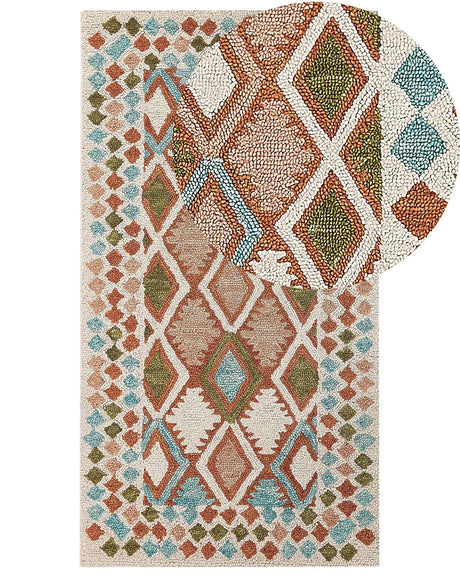 Area Rug Multicolour Wool 80 x 150 cm Hand Tufted Geometric  Pattern Boho Living Room Bedroom Beliani