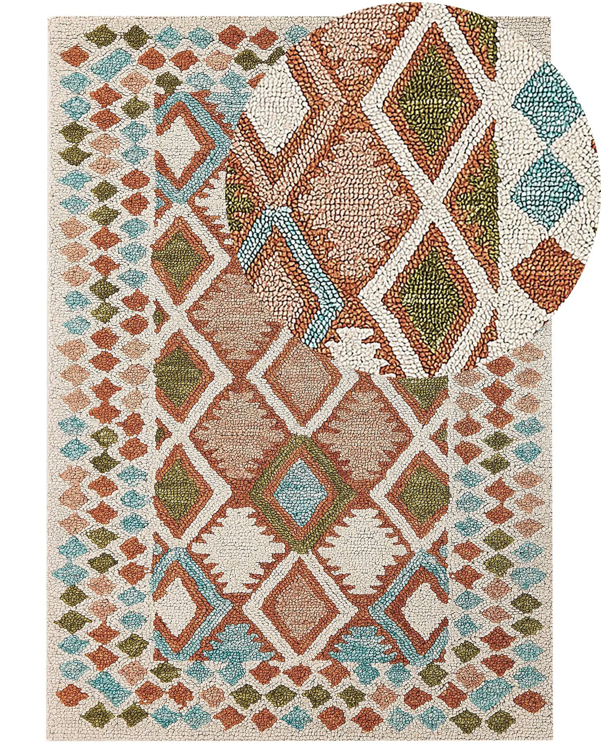 Area Rug Multicolour Wool 160 x 230 cm Hand Tufted Geometric  Pattern Boho Living Room Bedroom Beliani