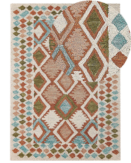 Area Rug Multicolour Wool 160 x 230 cm Hand Tufted Geometric  Pattern Boho Living Room Bedroom Beliani