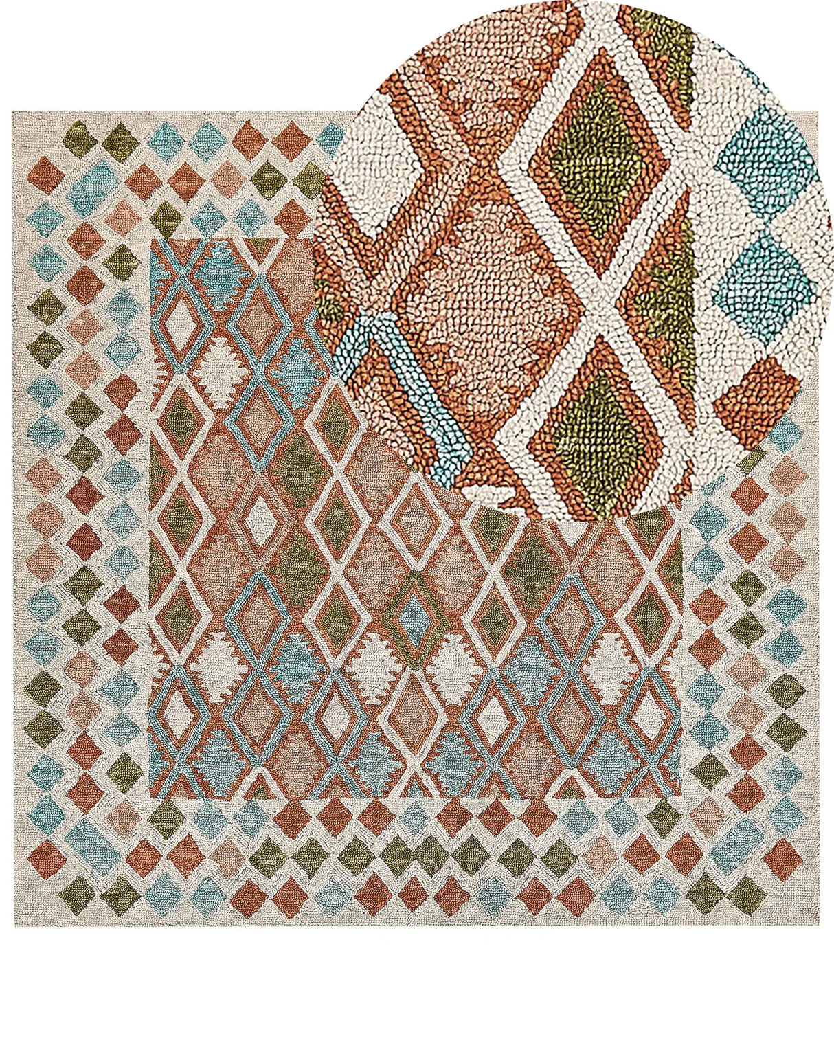 Area Rug Multicolour Wool 200 x 200 cm Hand Tufted Geometric  Pattern Boho Living Room Bedroom Beliani