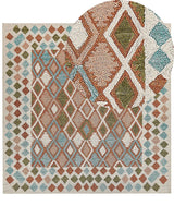 Area Rug Multicolour Wool 200 x 200 cm Hand Tufted Geometric  Pattern Boho Living Room Bedroom Beliani