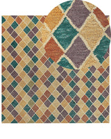 Area Rug Mulitcolour Wool 200 x 200 cm Flat Weave Hand Tufted Geometric Pattern Beliani