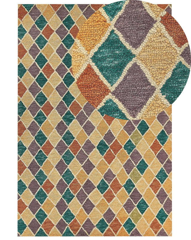 Area Rug Mulitcolour Wool 160 x 230 cm Flat Weave Hand Tufted Geometric Pattern Beliani