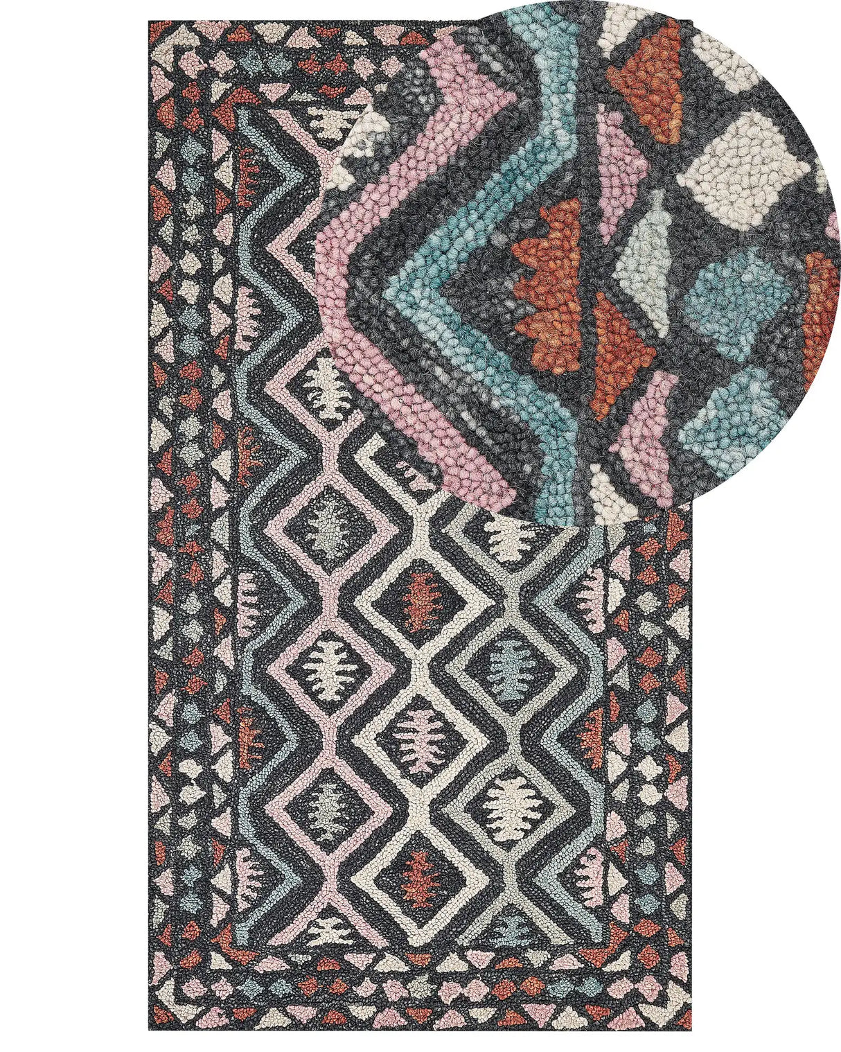 Area Rug Mulitcolour Wool 80 x 150 cm Flat Weave Hand Tufted Geometric Oriental Pattern Beliani