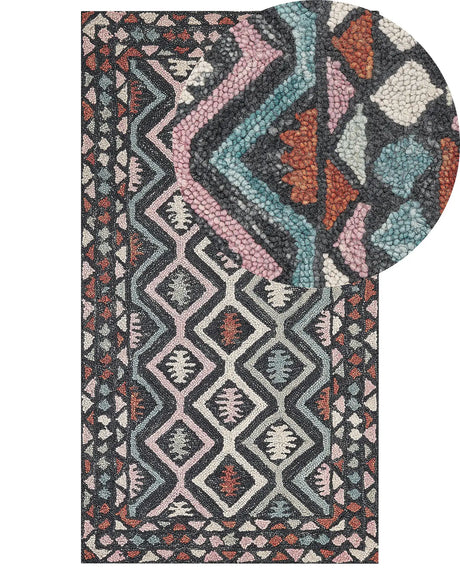 Area Rug Mulitcolour Wool 80 x 150 cm Flat Weave Hand Tufted Geometric Oriental Pattern Beliani