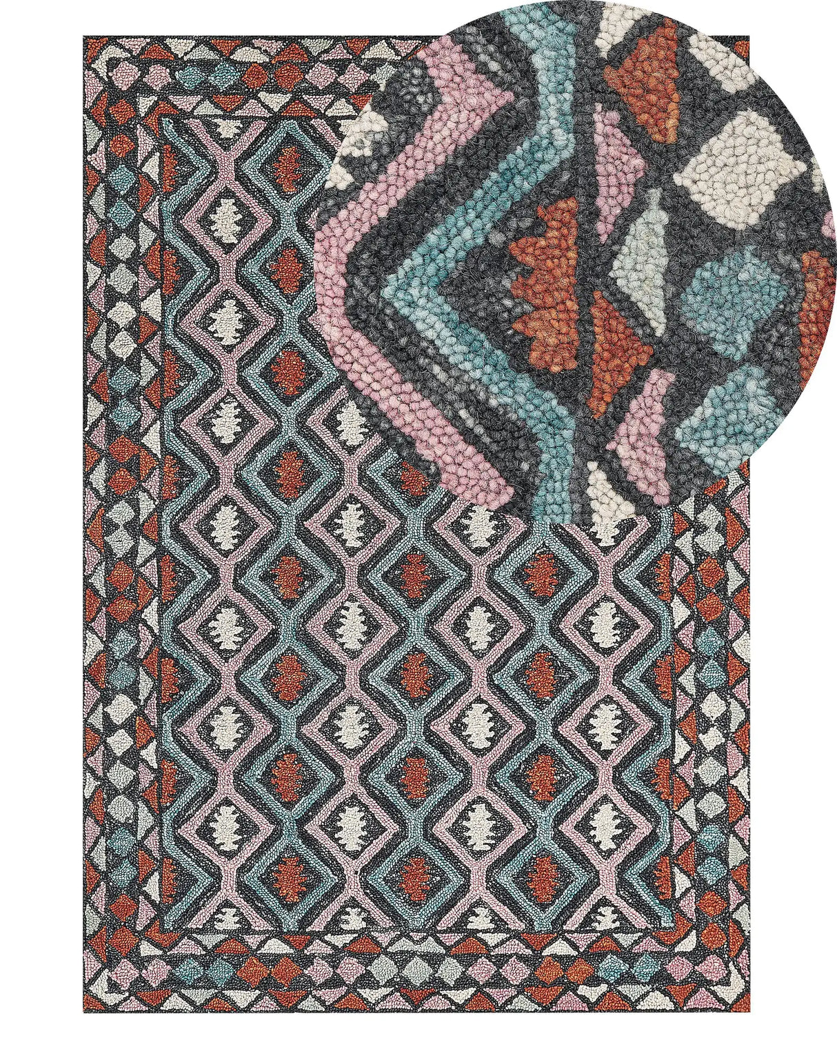 Area Rug Mulitcolour Wool 140 x 200 cm Flat Weave Hand Tufted Geometric Pattern Beliani