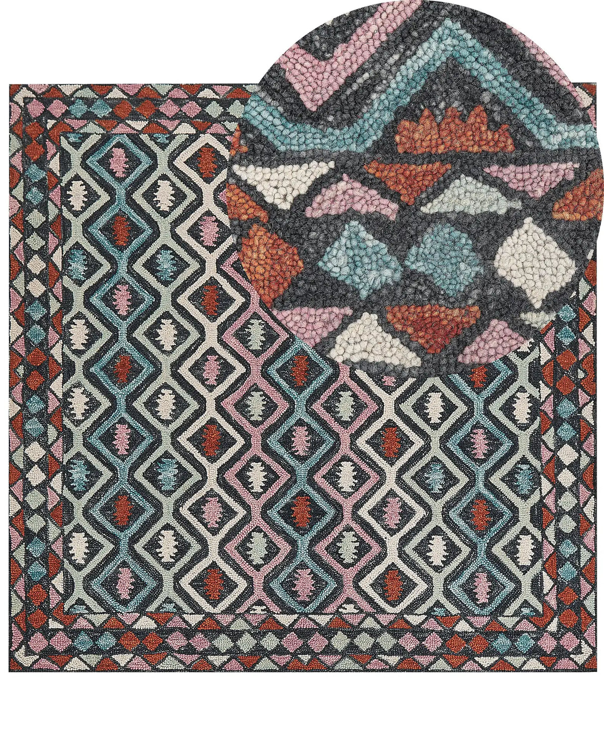 Area Rug Mulitcolour Wool 200 x 200 cm Flat Weave Hand Tufted Geometric Oriental Pattern Beliani