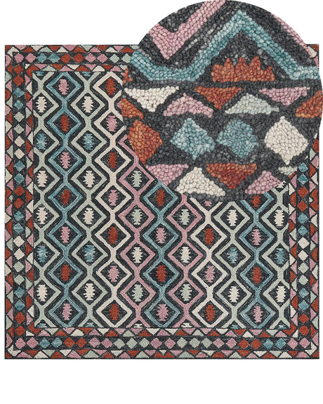 Area Rug Mulitcolour Wool 200 x 200 cm Flat Weave Hand Tufted Geometric Oriental Pattern Beliani