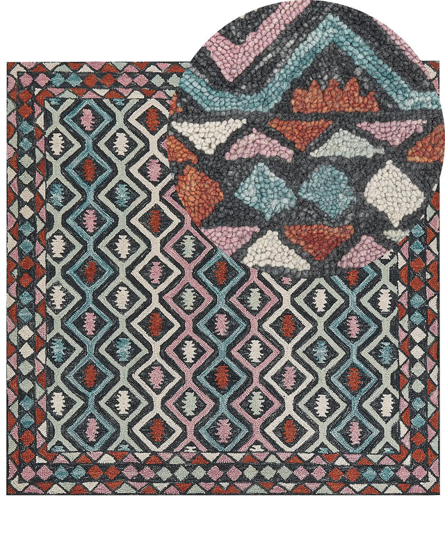 Area Rug Mulitcolour Wool 200 x 200 cm Flat Weave Hand Tufted Geometric Oriental Pattern Beliani