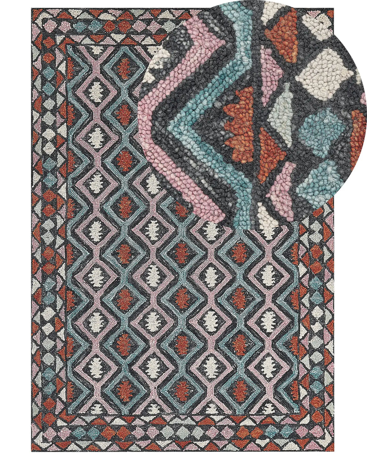 Area Rug Mulitcolour Wool 160 x 230 cm Flat Weave Hand Tufted Geometric Oriental Pattern Beliani