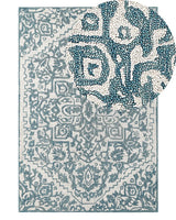 Area Rug White Blue Wool 140 x 200 cm Flat Weave Hand Tufted Oriental Pattern Beliani