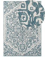 Area Rug White Blue Wool 160 x 230 cm Flat Weave Hand Tufted Oriental Pattern Beliani