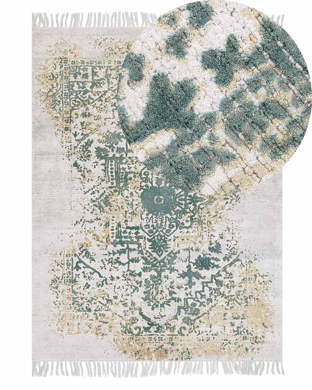 Viscose Area Rug Grey and Green 140 x 200 cm Oriental Distressed Living Room Bedroom Beliani