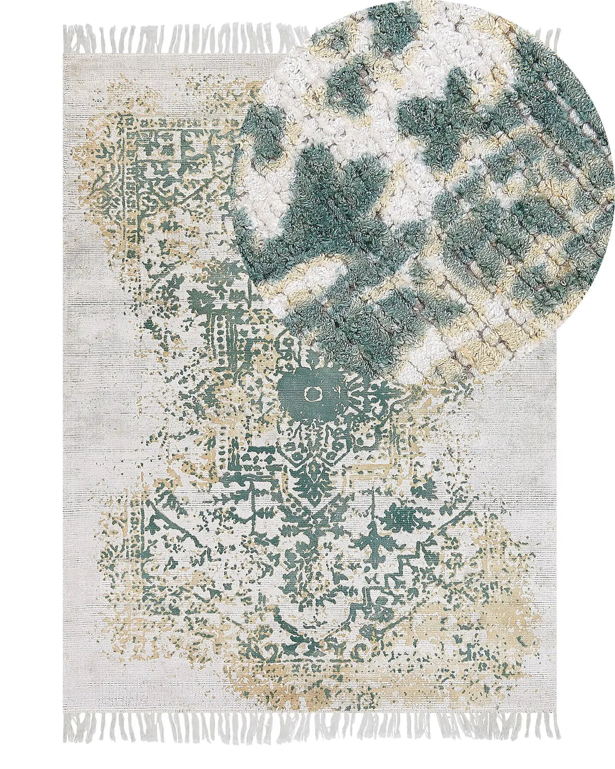 Viscose Area Rug Grey and Green 140 x 200 cm Oriental Distressed Living Room Bedroom Beliani